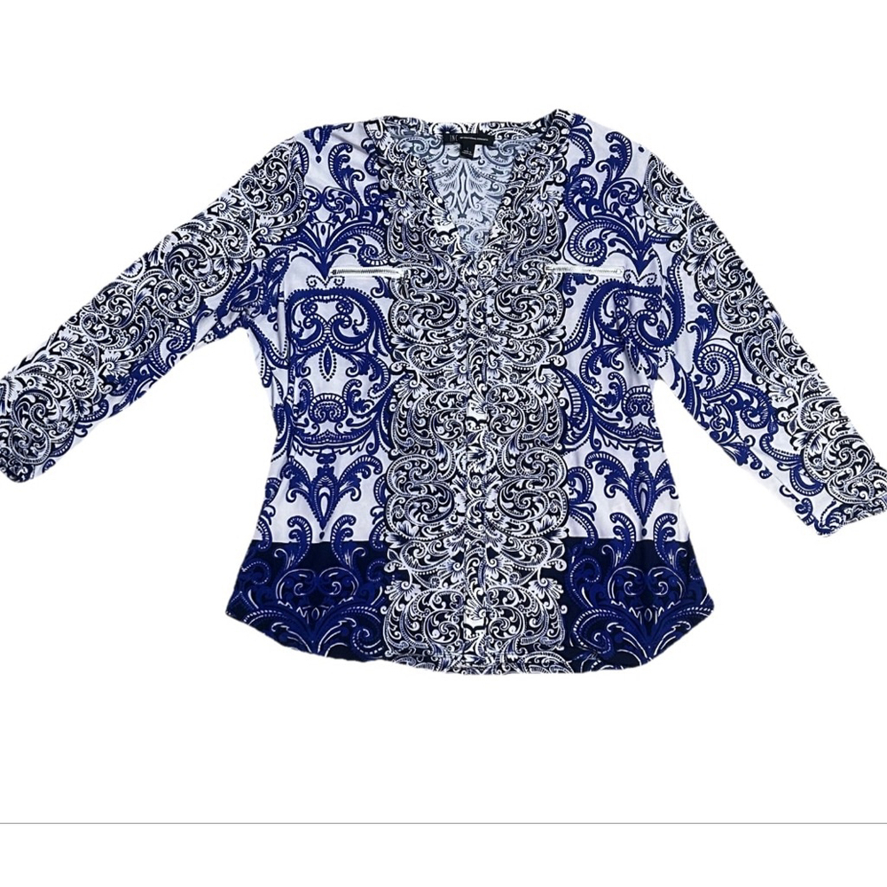 Women's INC International Concepts Blouse Size L Blue White